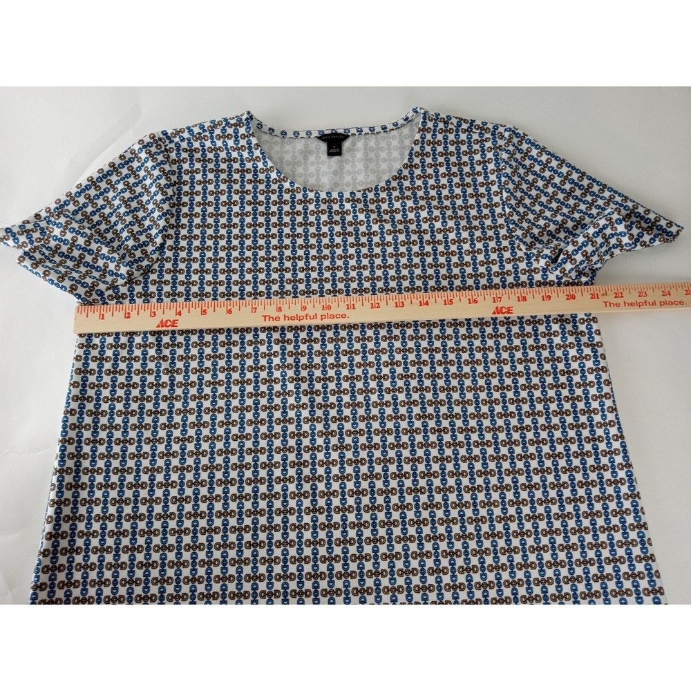 Ann Taylor Womens Top Multicolor Chain Print Short Sleeve Side Slit Medium - Picture 4 of 10
